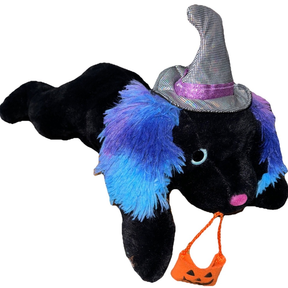 MTY International Halloween Black Dog Plush Pumpkin  Witch Hat Purple Blue  21"